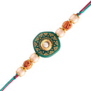 Etnico Ethnic Designer Pearl Beads Studded Rakhi Bracelet with Roli Chawal for Men/Brother/ Bhaiya (R057G-R) ( Pack 1Pcs)