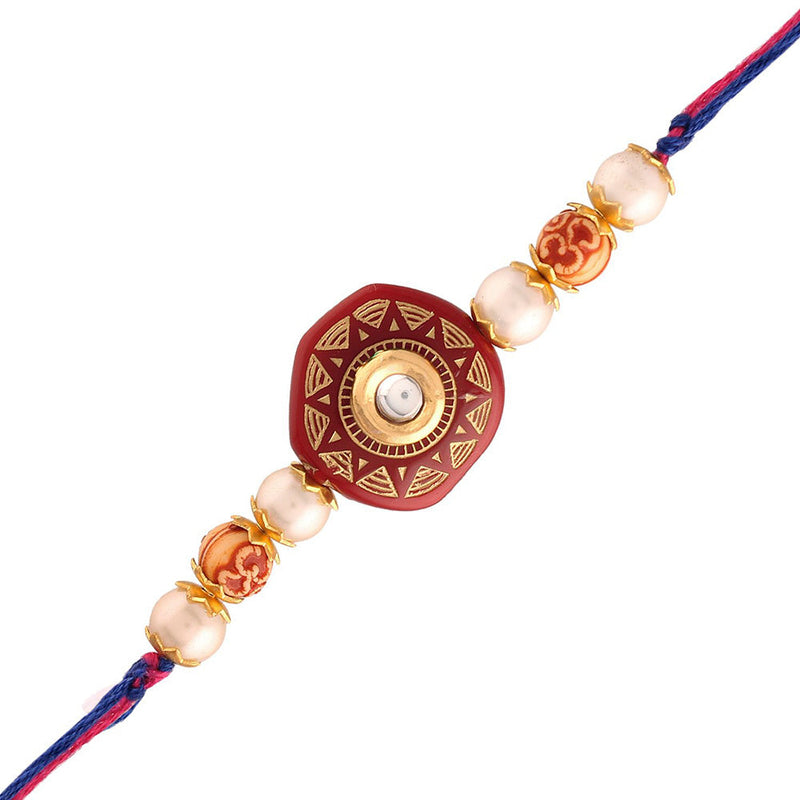 Etnico Ethnic Designer Pearl Beads Studded Rakhi Bracelet for Men/Brother/ Bhaiya (R057M-R) (Pack of 1)