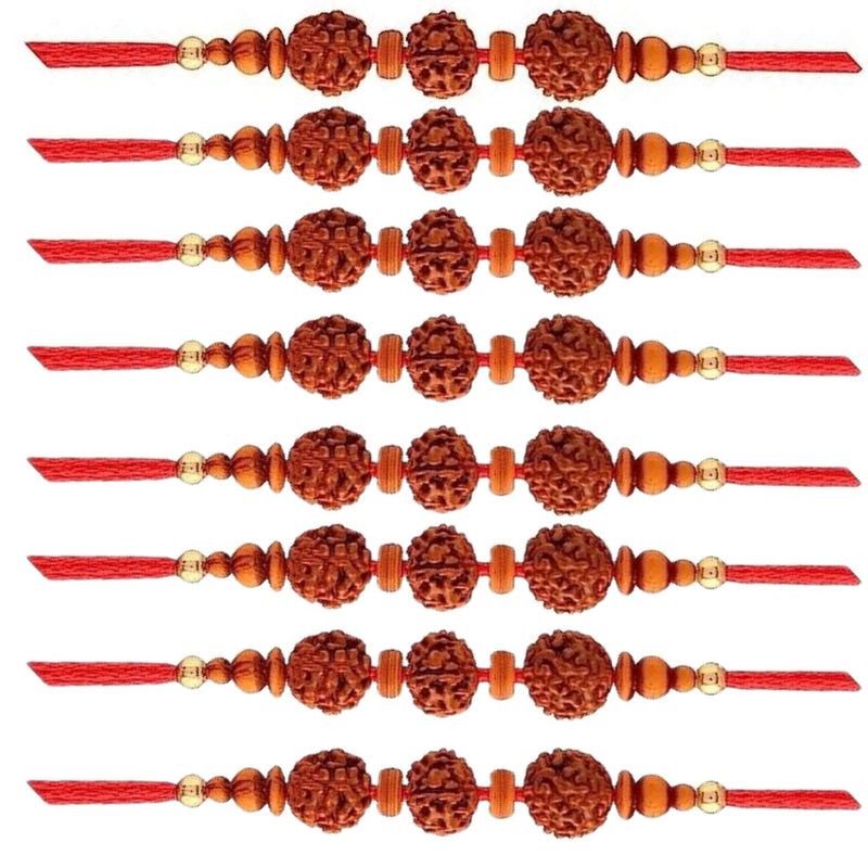 Etnico I Jewels Ethnic Rudraksha Combo Rakhi Set Bracelet With Roli Chawal & Rakshabandhan Card For Men/Brother/Bhaiya (R060-8) (Pack of 8)