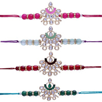 Etnico Gold Plated Ethnic Designer Enamel Pearl Beads Combo Rakhi Set Bracelet for Brother/Men (R066CO) (Set of 4)