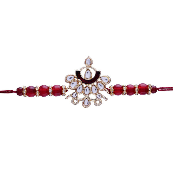 Etnico Gold Plated Ethnic Designer Enamel Pearl Beads Rakhi Bracelet for Brother/Men (R066M)