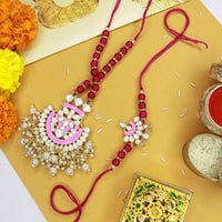 Etnico Designer Bhaiya Bhabhi Hanging Lumba Rakhi Combo Set for Rakshabhandan (R066Pi-CO)