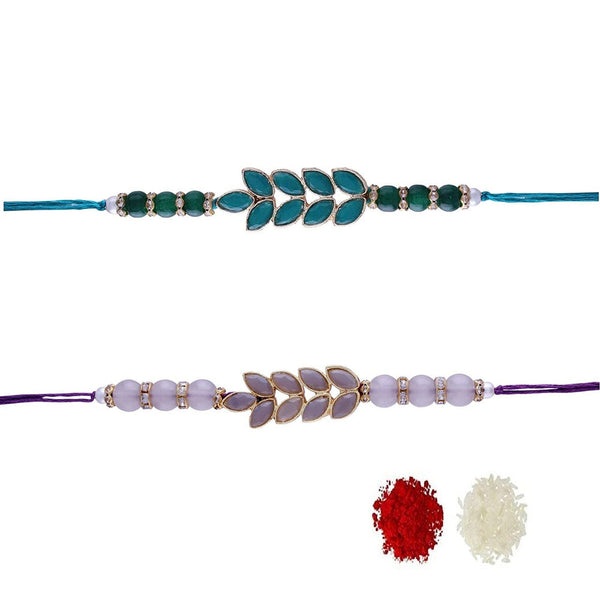 Etnico Gold Plated Ethnic Designer Pearl Beads Rakhi Bracelet with Roli Chawal for Brother/Men (R067-2)Pack of 2 Rakhi