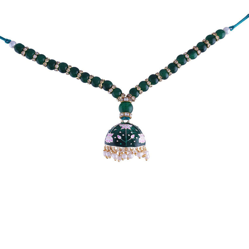 Etnico Gold Plated Designer Enamel Jhumka Pearl Hanging Lumba Rakhi for Bhabhi (R067G-L)