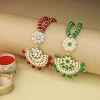 Etnico Rakshabhandan Special Designer Pearl Hanging Floral Lumba Rakhi for Bhabhi (R068Q-GLCO) (Set of 2)