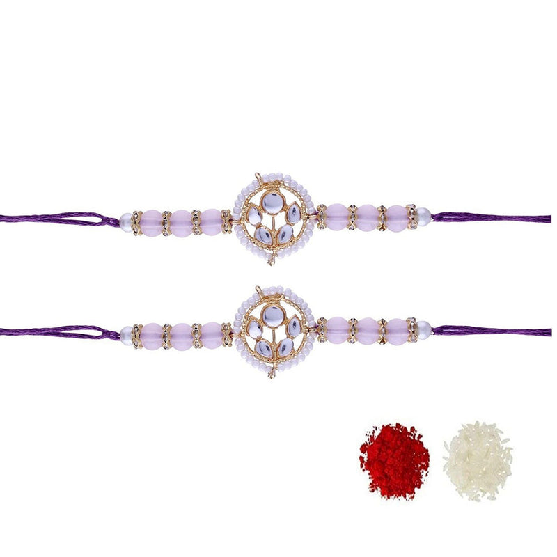 Etnico Ethnic Designer Pearl Beads StuddedRakhi Bracelet with Roli Chawal for Brother/Men(R072Pi-2)Pack of 2 Rakhi