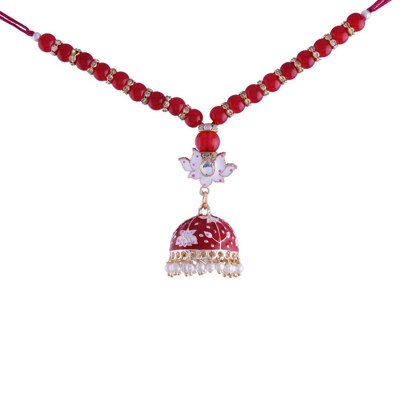 Etnico Designer Meenakari Pearl Hanging Jhumka Lumba Rakhi for Rakshabhandan Special (R074R-L)