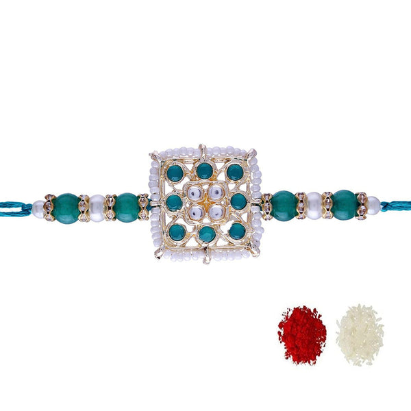 Etnico Ethnic Designer Pearl Beads Studded Rakhi Bracelet for Men/Brother/ Bhaiya for Rakshabhandan (R075G)