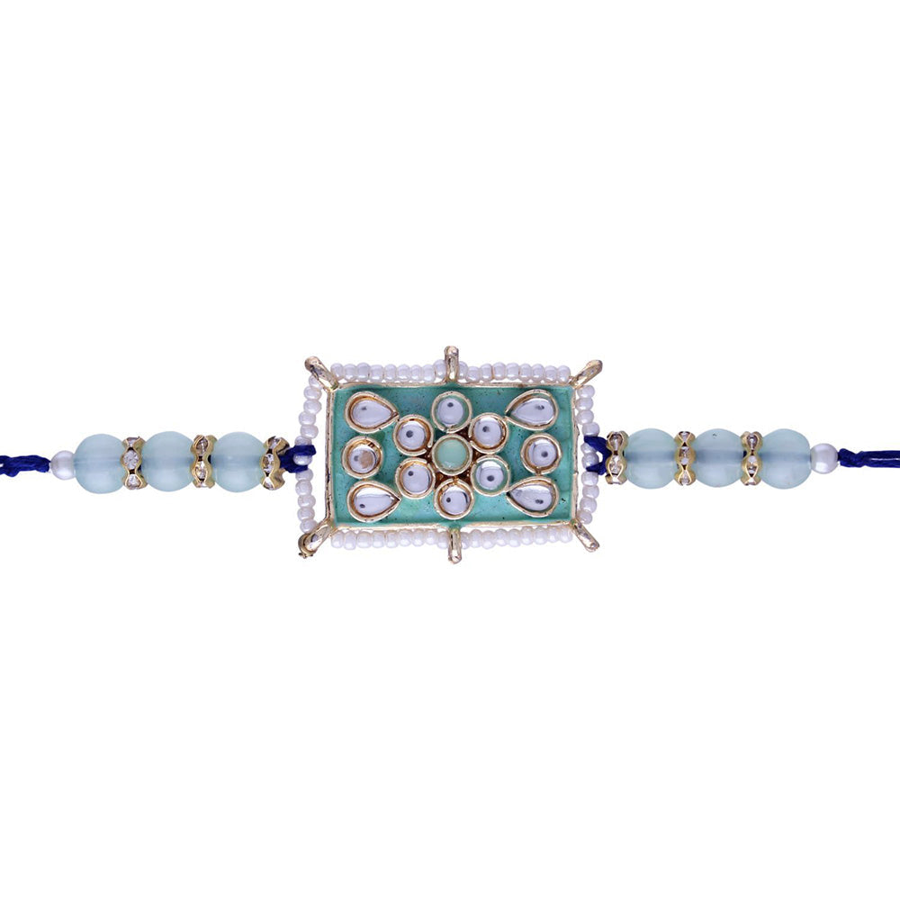 Etnico Ethnic Designer Pearl Beads Studded Rakhi Bracelet with Roli Chawal for Brother/Men(R076Min)Pack of 1 Pcs