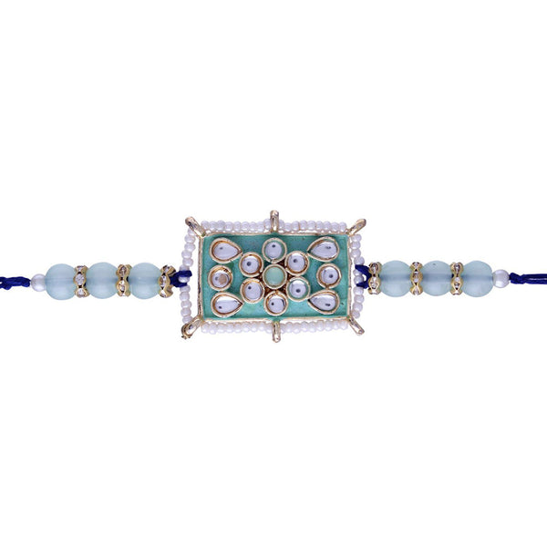 Etnico Ethnic Designer Pearl Beads Studded Rakhi Bracelet with Roli Chawal for Brother/Men(R076Min)Pack of 1 Pcs