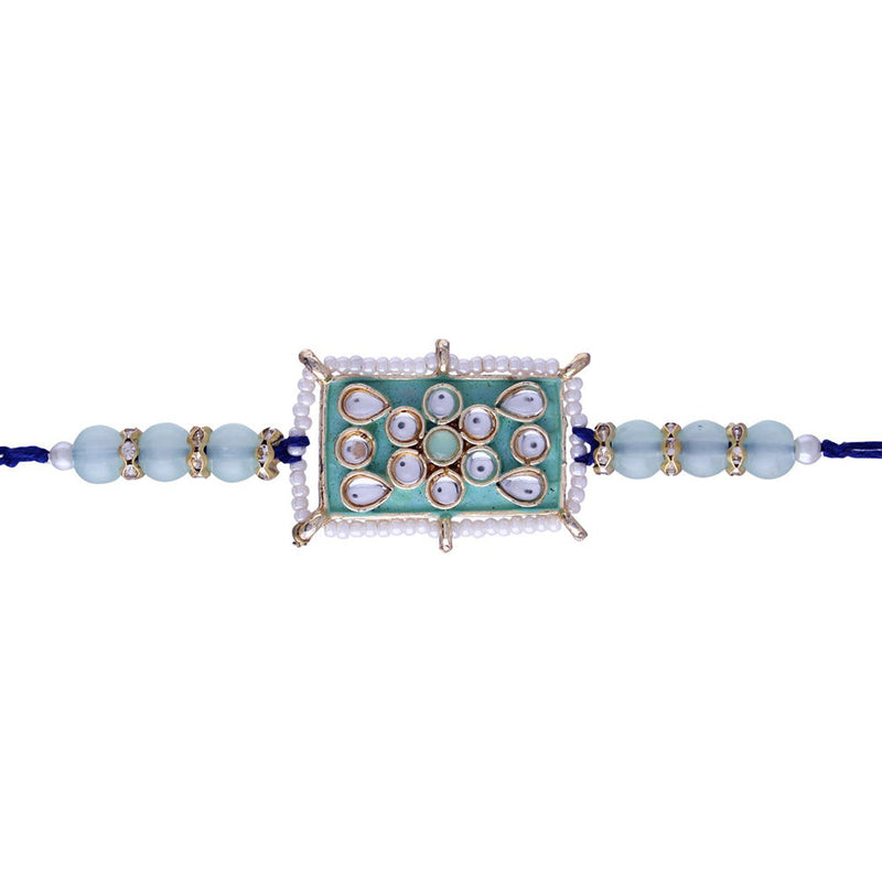 Etnico Ethnic Designer Pearl Beads Studded Rakhi Bracelet with Roli Chawal for Brother/Men(R076Min)Pack of 1 Pcs