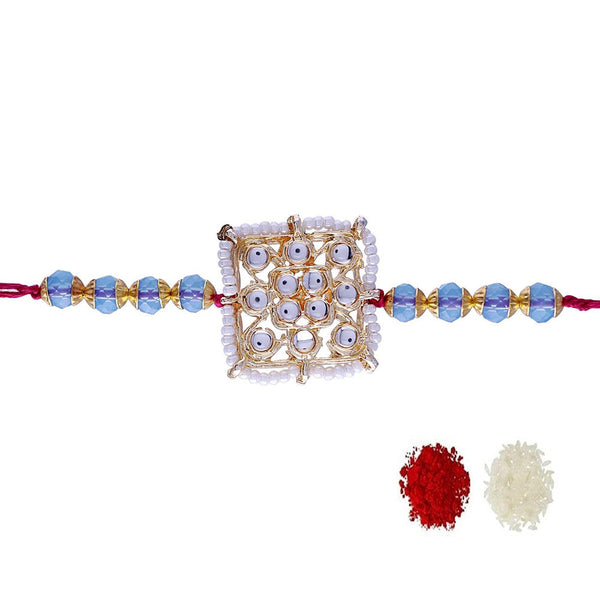 Etnico Ethnic Designer Pearl Beads Studded Rakhi Bracelet with Roli Chawal for Brother/Men (R081Sb)