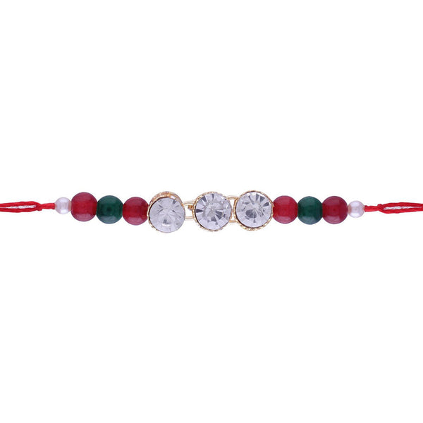 Etnico Ethnic Designer Pearl Beads Studded Rakhi Bracelet with Roli Chawal for Brother/Men (R087)