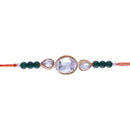 Etnico Ethnic Designer Pearl Beads Studded Rakhi Bracelet with Roli Chawal for Brother/Men (R088G)