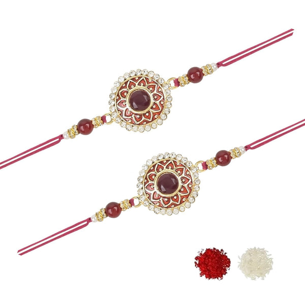 Etnico I Jewels Rakshabandhan Designer Handcrafted Pearl & Kundan Bhaiya Rakhi With Roli Chawal for Brother/Bro/Men (R100M-2)