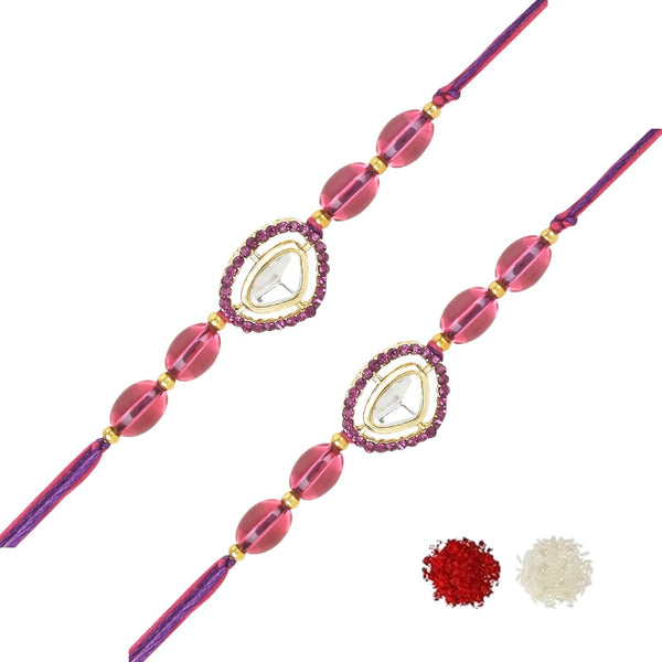 Etnico I Jewels Pearl & Kundan Designer Bhaiya Rakhi With Roli Chawal for Brother/Bro/Men with Rakshabandhan Card (R104Wi-2) (Pack of 2)