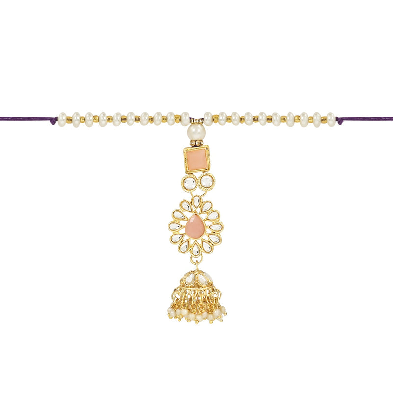 Etnico I Jewels Rakshabandhan Special Designer Pearl Hanging Lumba Bracelet Rakhi For Bhabhi/Sister (R118Pe-L)