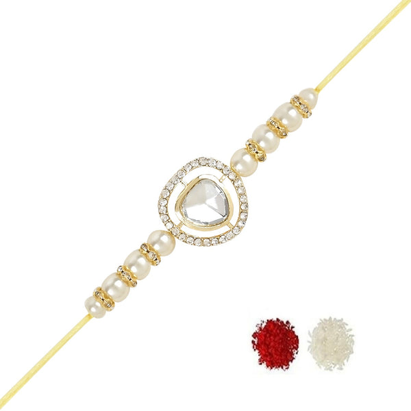 Etnico I Jewels Rakshabandhan Special Stones Studded Rakhi With Roli Chawal For Bhaiya/Brother/Bro/Men (R123W)