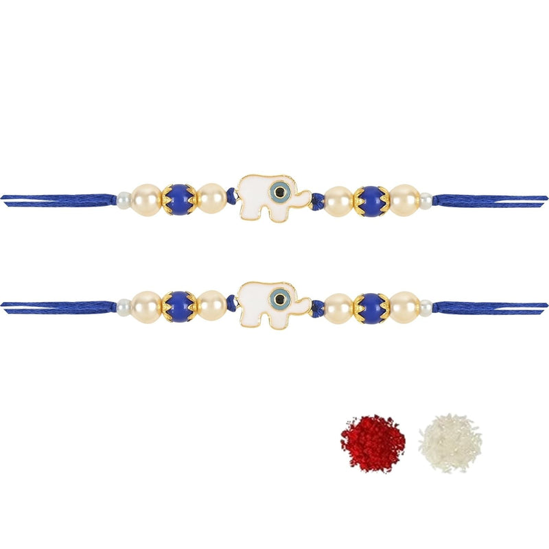 Etnico I Jewels Rakshabandhan Designer White Elephant Enamel Evil Eye Rakhi Combo Set With Roli Chawal For Bhaiya/Brother/Bro/Men (R127-2)