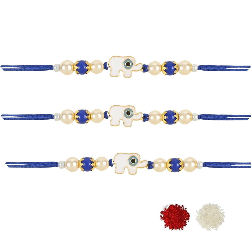 Etnico I Jewels Rakshabandhan Designer White Elephant Enamel Evil Eye Rakhi Combo Set With Roli Chawal For Bhaiya/Brother/Bro/Men (R127-3)