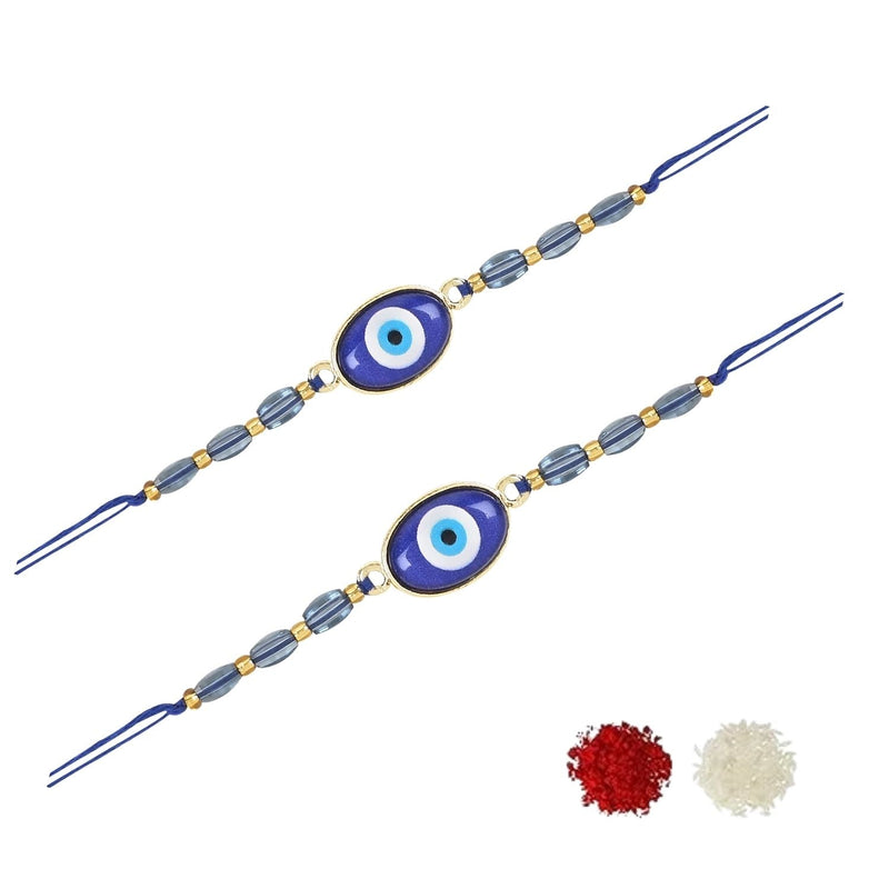 Etnico I Jewels Rakshabandhan Enamel Designer Evil Eye Rakhi Combo Set With Roli Chawal For Bhaiya/Brother/Bro/Men (R128-2)