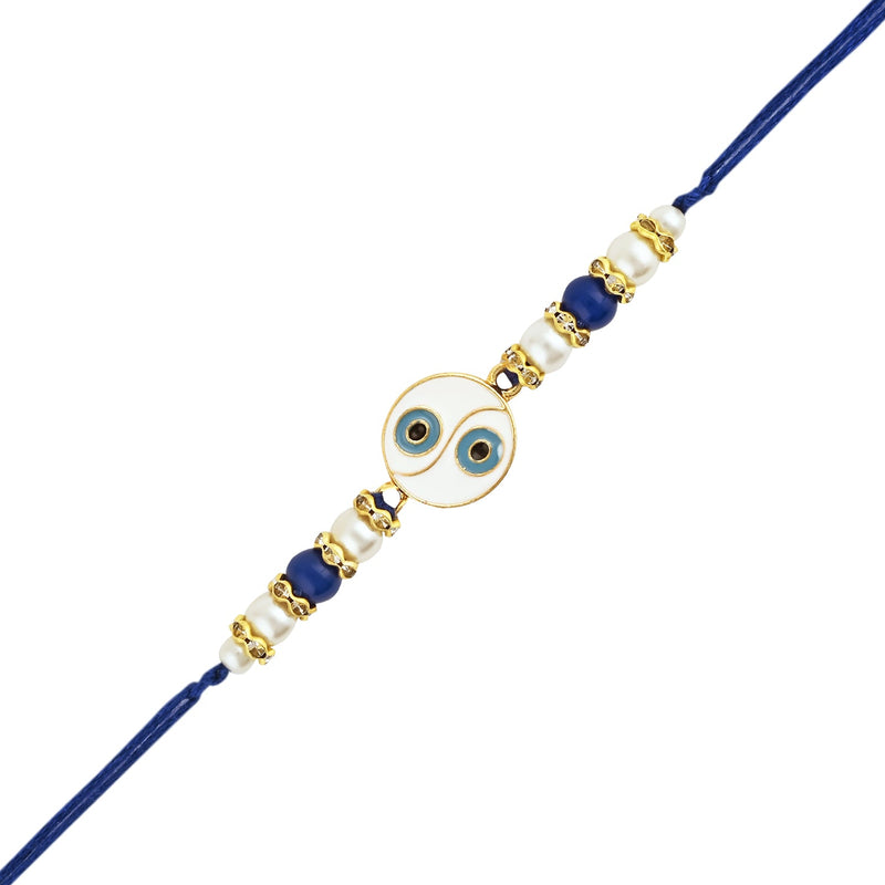 Etnico I Jewels Rakshabandhan Designer Round Shape Enamel Evil Eye Rakhi With Roli Chawal For Bhaiya/Brother/Bro/Men (R142)