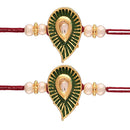 Etnico Gold Plated Kundan Pearl Meena Work Rakhi Bracelets for Boys & Kids (R606-2) (Pack of 2)