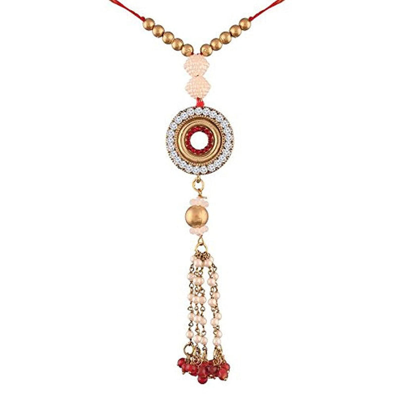 Etnico Gold Plated Pearl and Stone Studded Lumba Rakhi For Bhabhi (R615-L)