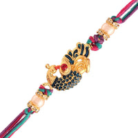 Etnico Gold Plated Designer CZ Pearl Multi-Colour Peacock Rakhi For Men/Boys (R702)