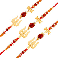 Etnico Gold Plated Designer Trishul damroo Rakhi Combo Of 3 for Bhai/Brother (R708-3) Pack Of 3