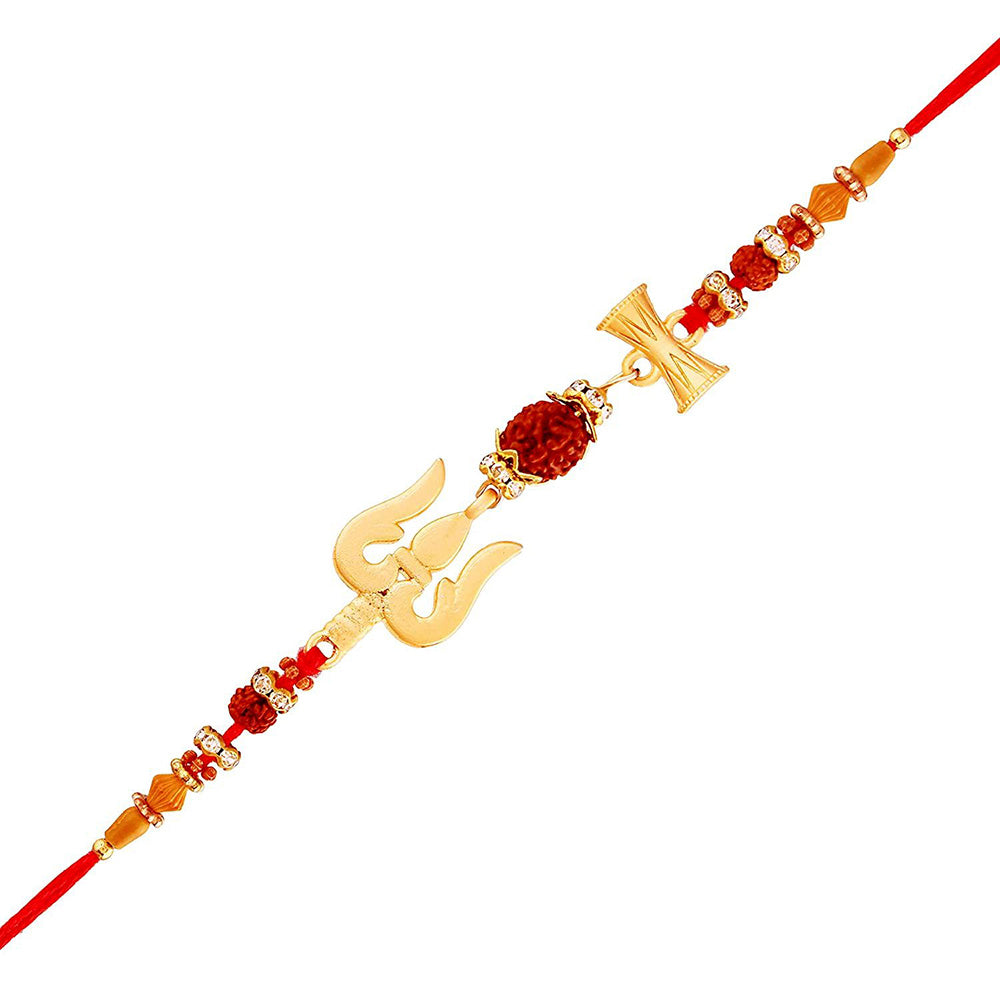 Etnico Gold Plated Designer Trishul Damroo Rakhi For Boys/Kids (R708)