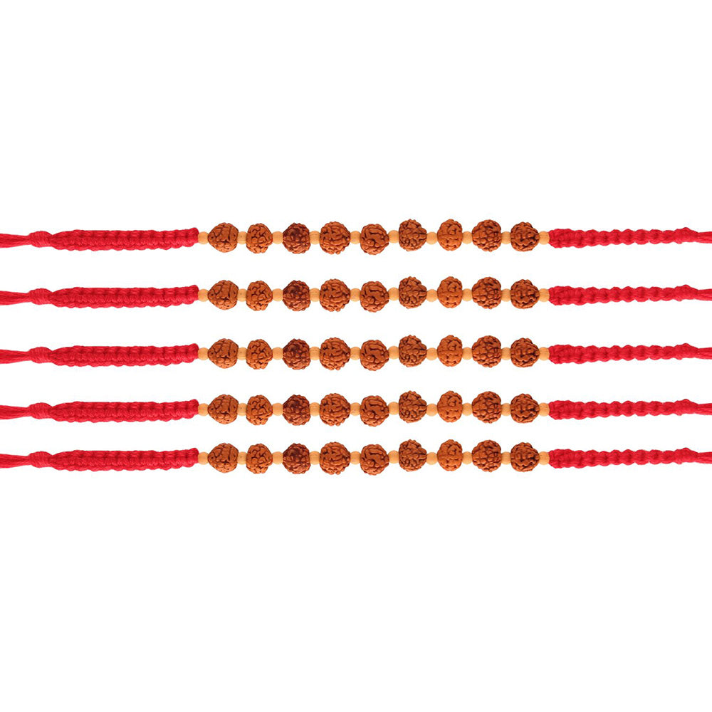 Etnico Ethnic Rudraksha Rakhi Bracelet for Men/Brother/ (R722-5) (Pack of 5 Pcs)