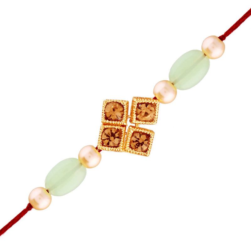 Etnico Gold Plated Designer Stone Studded Pearl Rakhi For Men/Boys (R859)