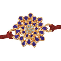 Mahi Blue Meenakari Flower Rakhi with White Crystals for Adorable Brother (RA1100632Z)