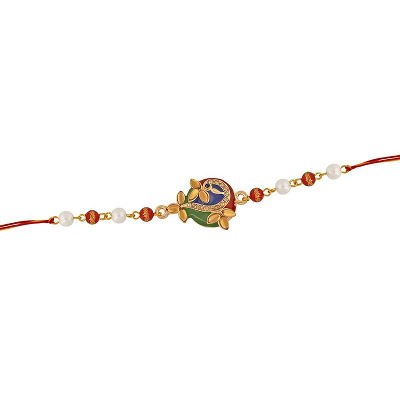 Mahi Elegant Peacock Rakhi with Crystal and Artificial Pearl for Beloved Brother (RA1100634Z)