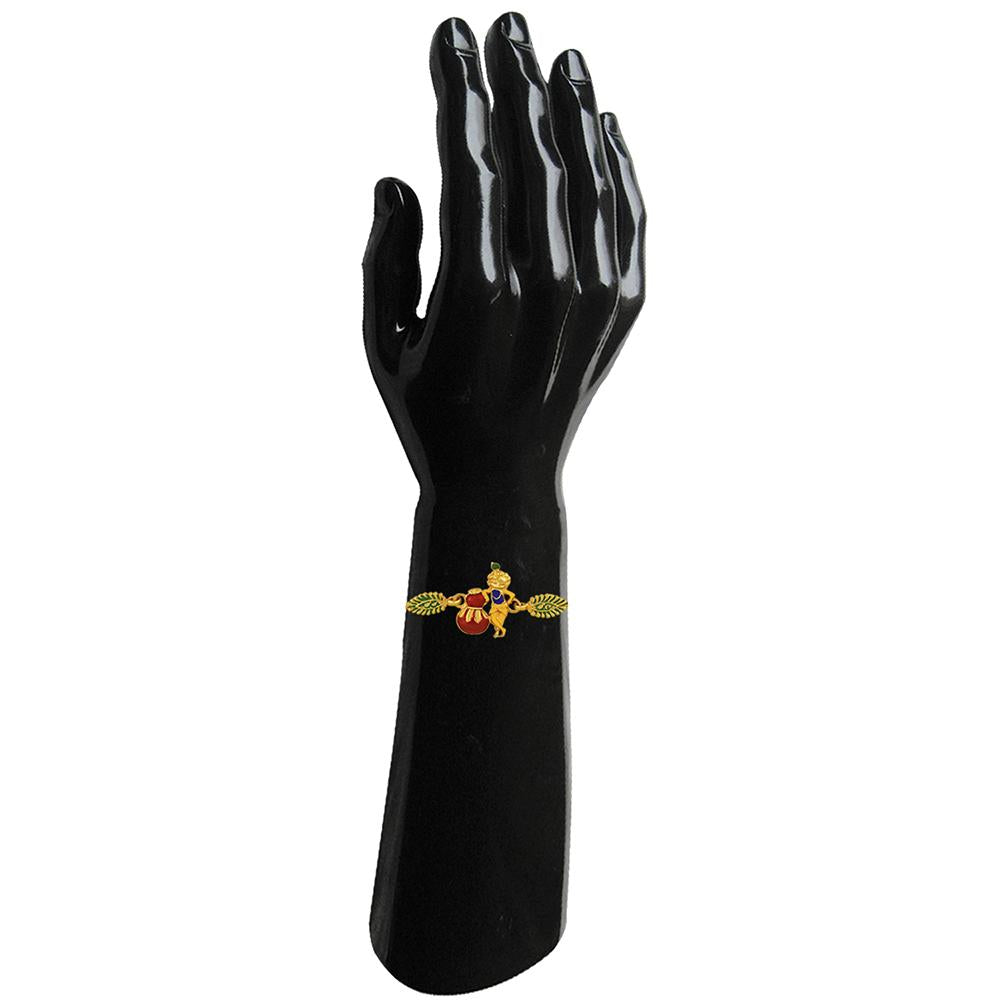 Mahi Meenakari Work Lord Krishna with Matki Rakhi Bracelet for Adorable Brothers (RA1100635G)