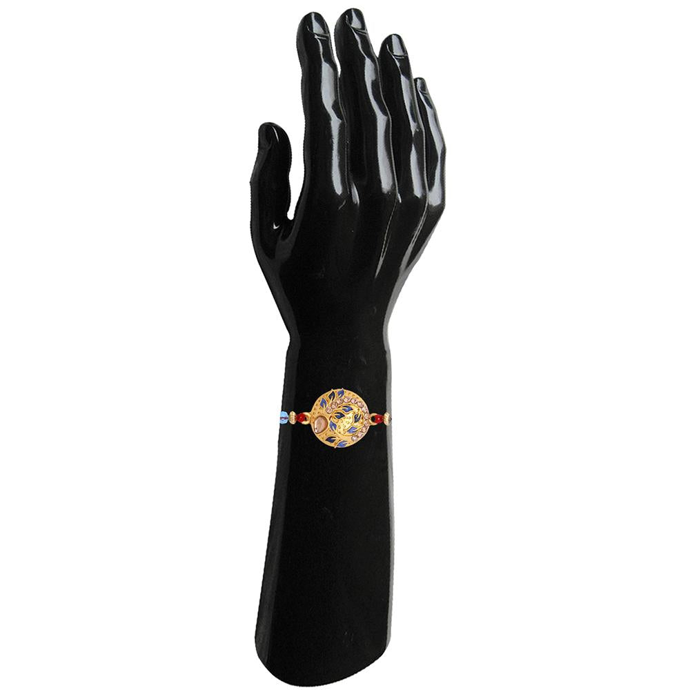 Mahi Delightful Rakhi with Meena work and Crystal for Dearest Brothers (RA1100639G)