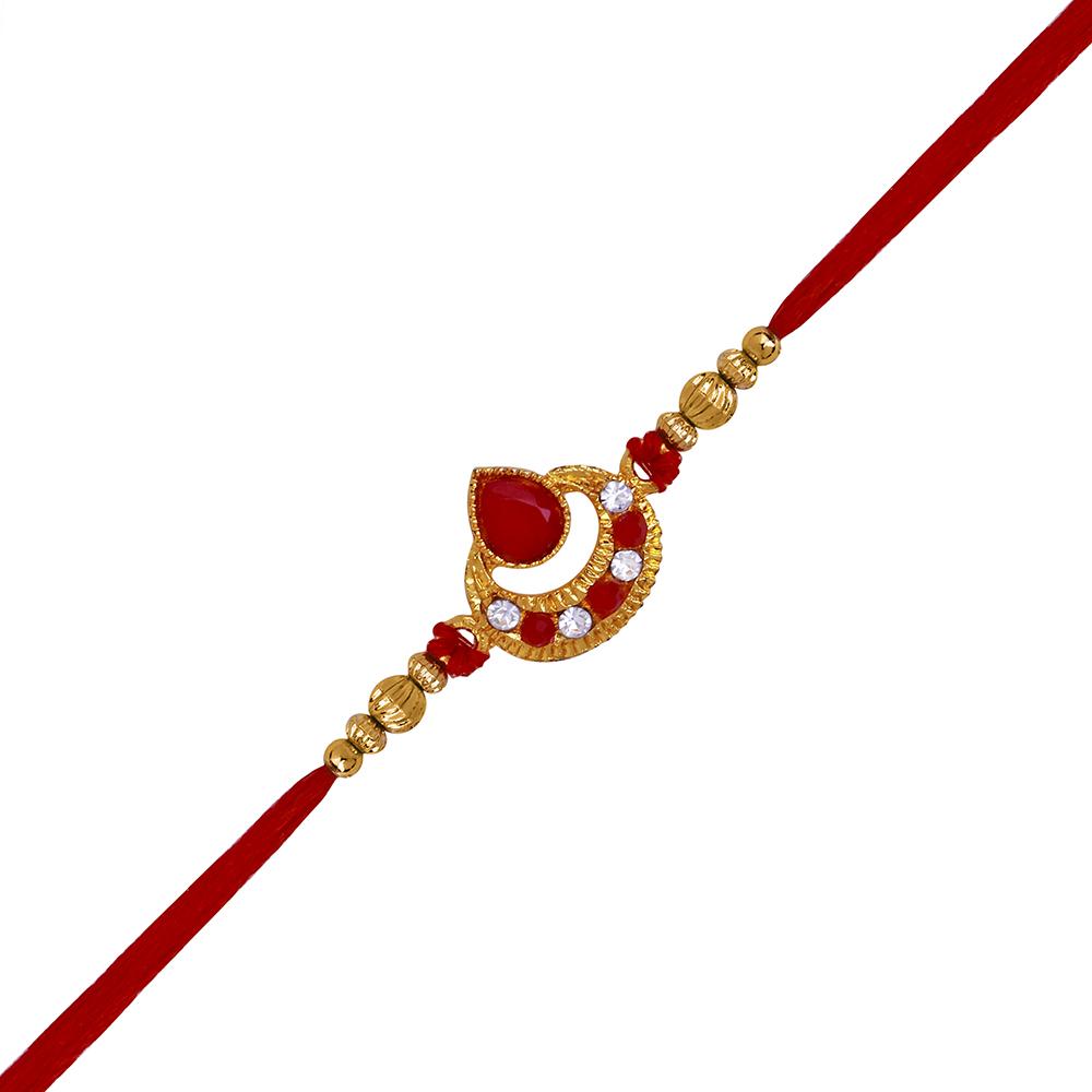 Mahi Simple and Elegant Red White Crystals Rakhi for Brothers (RA1100651G)