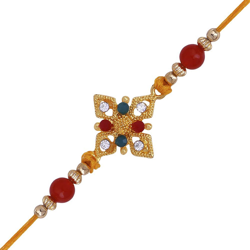 Mahi Red and White Crystals Rakhi for Bhaiya (RA1100659G)