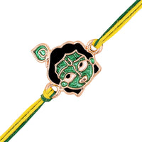 Mahi Rose Gold Plated Green Meena Work Bal Krishna Rakhi for Kids (RA1100661Z)