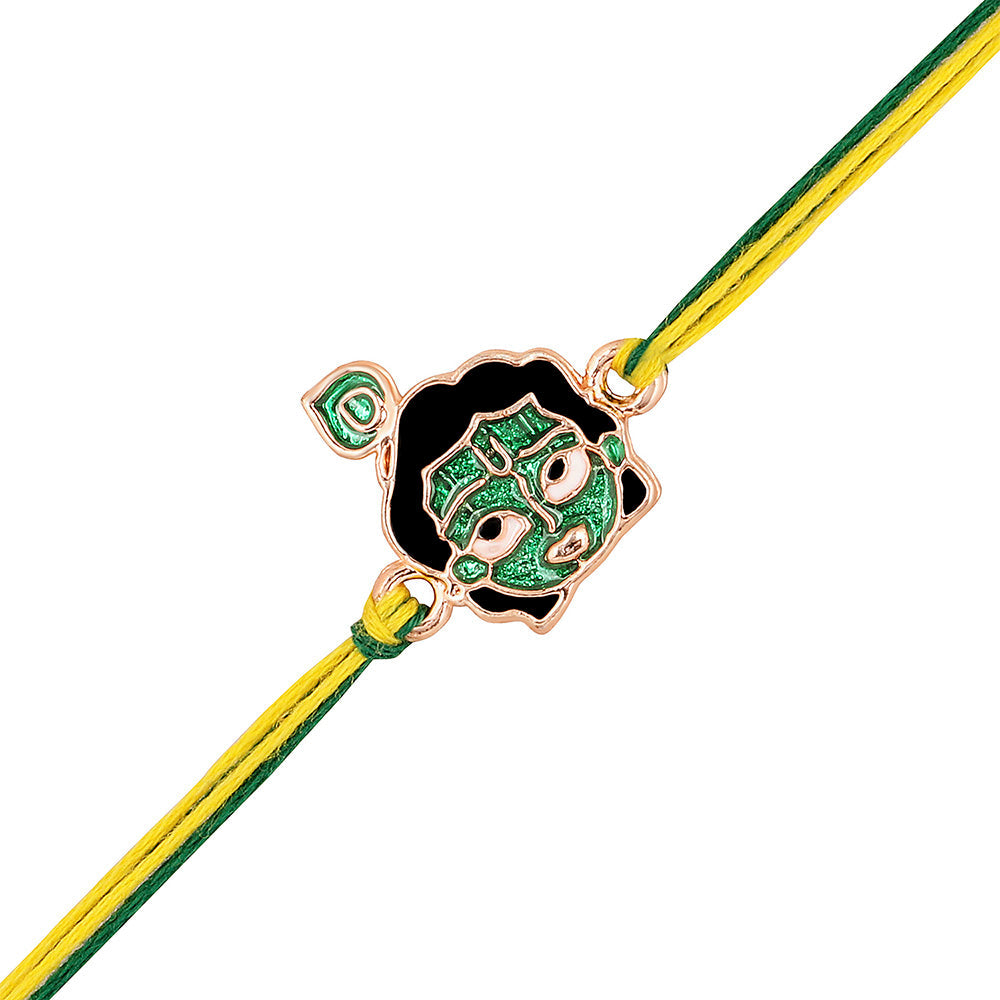 Mahi Rose Gold Plated Green Meena Work Bal Krishna Rakhi for Kids (RA1100661Z)