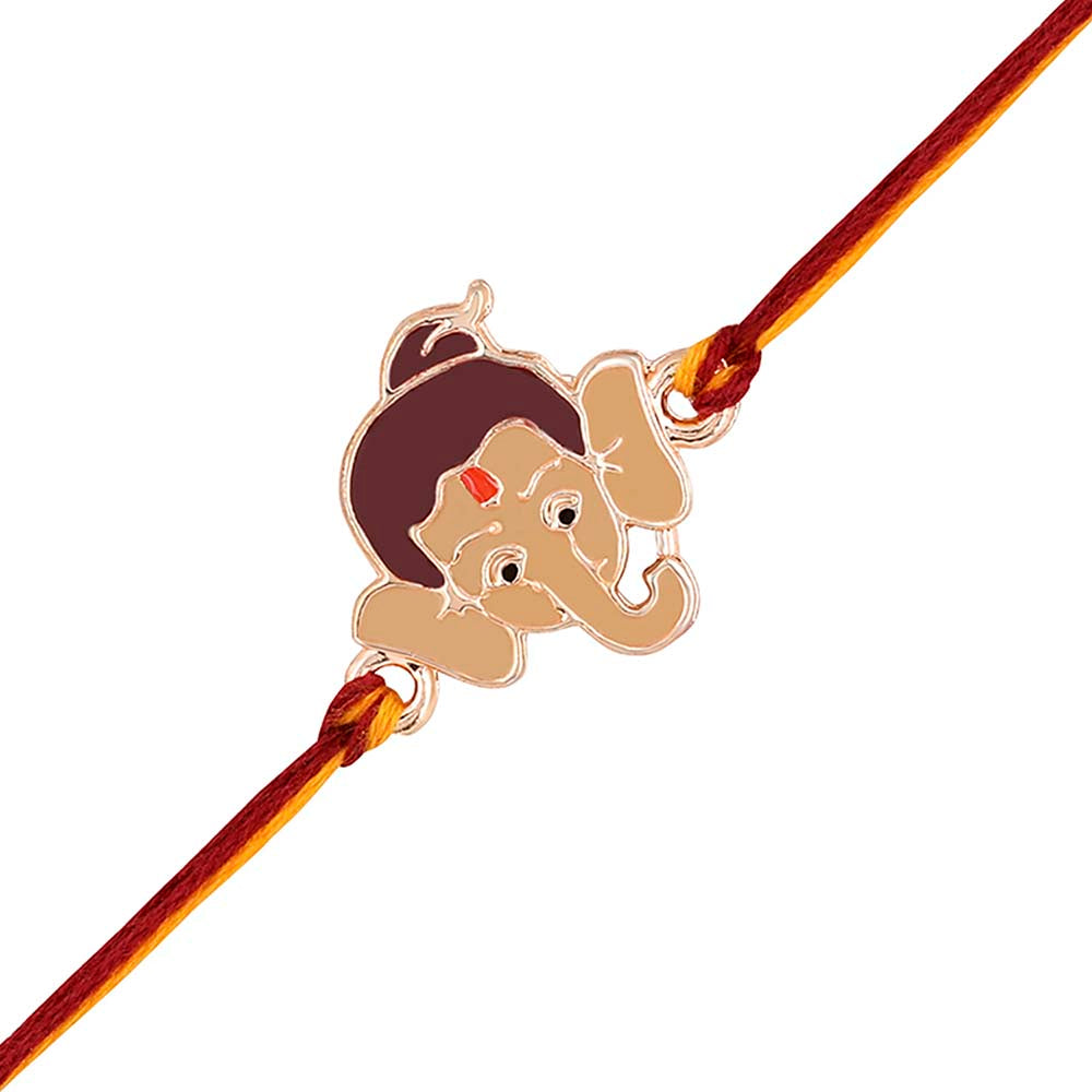 Mahi Rose Gold Plated Meena Work Childern's Favourite Bal Ganesha Rakhi for Kids (RA1100669Z)