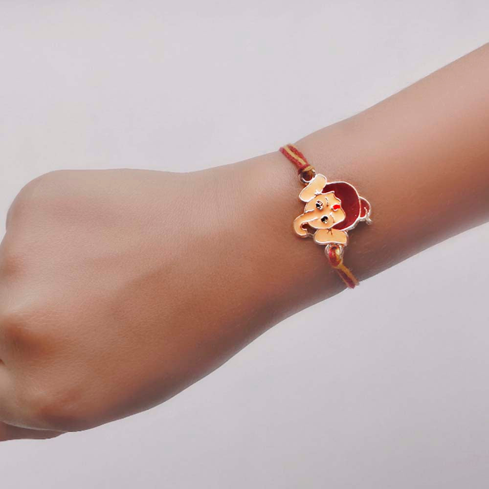 Mahi Rose Gold Plated Meena Work Childern's Favourite Bal Ganesha Rakhi for Kids (RA1100669Z)