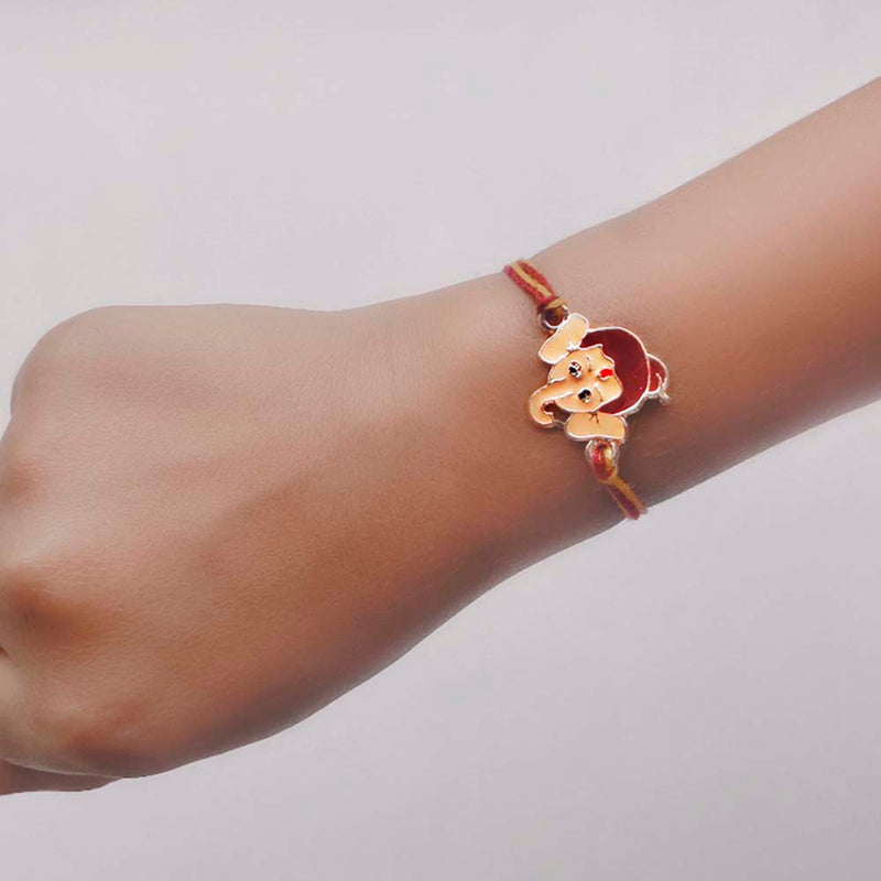 Mahi Rose Gold Plated Meena Work Childern's Favourite Bal Ganesha Rakhi for Kids (RA1100669Z)