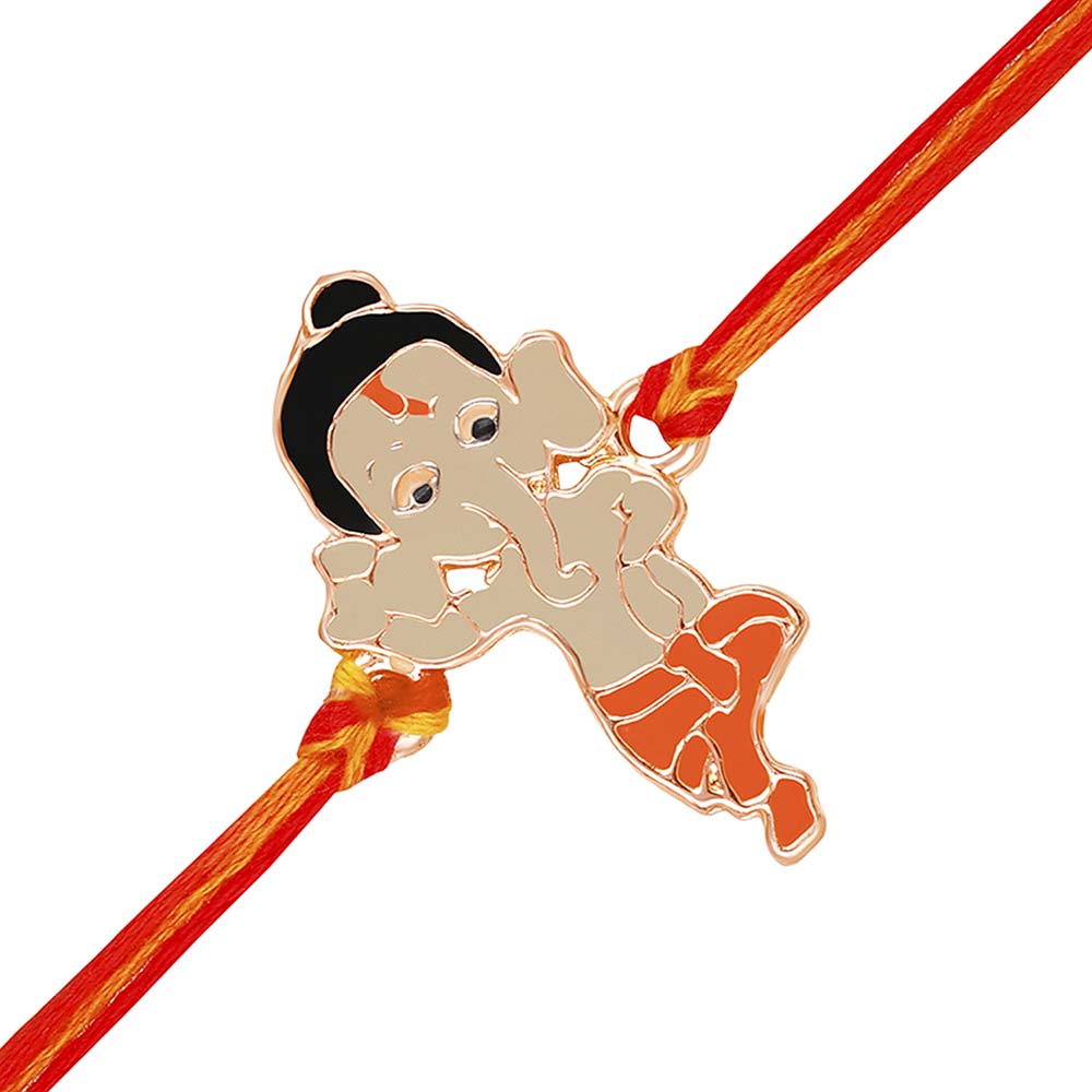 Mahi Rose Gold Plated Meena Work Bal Ganesha Rakhi for Kids (RA1100670Z)