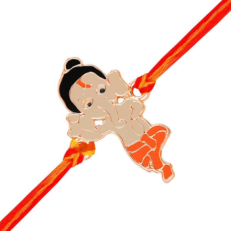 Mahi Rose Gold Plated Meena Work Bal Ganesha Rakhi for Kids (RA1100670Z)