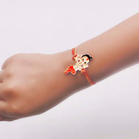 Mahi Rose Gold Plated Meena Work Bal Ganesha Rakhi for Kids (RA1100670Z)