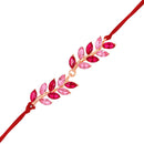 Mahi Light and Dark Pink Leafe Shape Crystals Rakhi for Bhaiya / Brother (RA1100686Z)