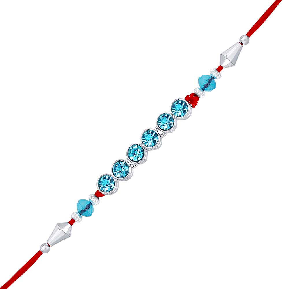 Mahi Rhodium Plated Light Blue Crystals Rakhi for Bhaiya / Brother (RA1100689R)