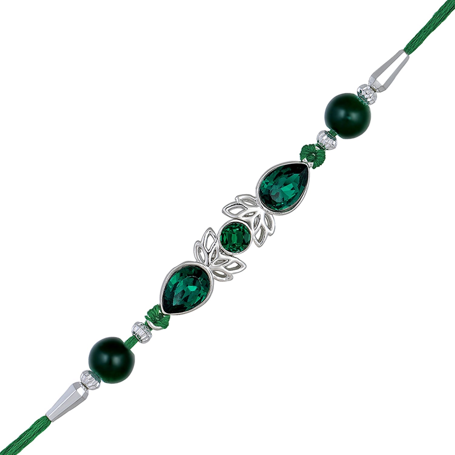 Mahi Rhodium Plated Green Crystal Rakhi for Brother (RA1100718RGre)
